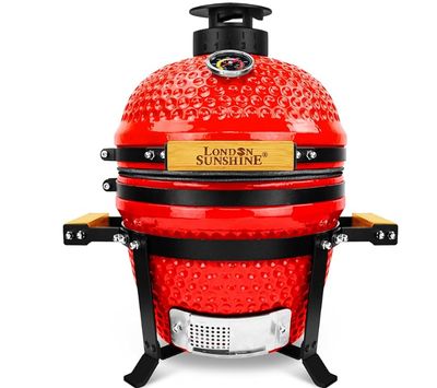 Upgraded 13 inch Ceramic Kamado Grill with Waterproof Air Vent Cap | Portable Tabletop Charcoal BBQ Grill Smoker for Outdoor Cooking, Patio, Camping | Red Upgraded 13 inch Ceramic Kamado Grill with Waterproof Air Vent Cap | Portable Tabletop Charcoal BBQ Grill Smoker for Outdoor Cooking, Patio, Camping | Red