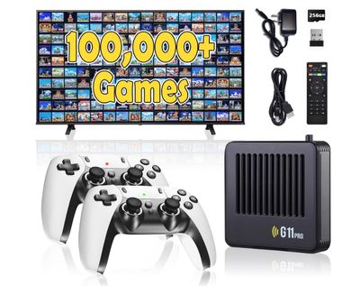 All8bit G11 Pro Game Box,Built-in 100,000+ Games, 60 Emulators,Retro Gaming Console with 2.4g Wireless Dual Controllers,Retro Gamer Pro, HDMI Output,Plug &amp; Play Video Games for TV