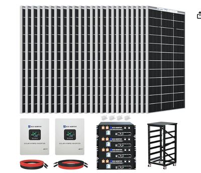 ECO-WORTHY 4800W Solar Panel Kit 19.2KWH with 12Pcs 195W Solar Panels+ + 4Pcs 48V 100AH UL1973 | UL9540A | CEC LiFePO4 Battery + 2Pcs 48V 5KW Hybrid Inverter + 3U 6-Layer Battery Rack for Cabin,Home