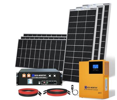 ECO-WORTHY 4.8KWH 1200W Off-Grid Solar Power System for Home Backup: 6Pcs 195W Bifacial Solar Panel + 48V 100AH UL1973 | UL9540A | CEC LiFePO4 Battery + 48V 3.5KW Hybrid Inverter