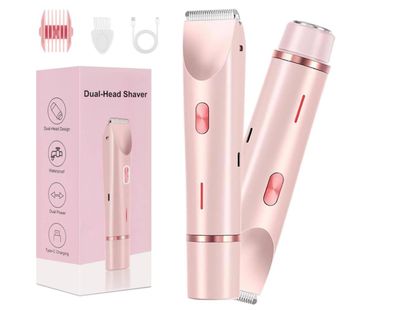 Dual Head Bikini Trimmer Women,Dermave Bikini Shaver,Glow Aura Womens Shaver,New Upgrade Bikini Shaver,2 in 1 Wet &amp; Dry Waterproof Electric Bikini Trimmer for Women,Pink