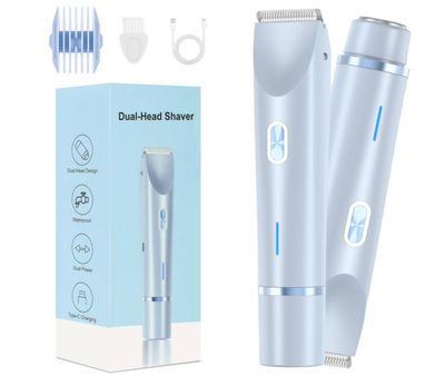 Dual Head Bikini Trimmer Women,Dermave Bikini Shaver,Glow Aura Womens Shaver,New Upgrade Bikini Shaver,2 in 1 Wet &amp; Dry Waterproof Electric Bikini Trimmer for Women,Blue