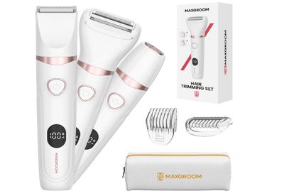 MAXGROOM Bikini Trimmer Women, 3-in-1 Painless Electric Razor for Pubic Hair, Waterproof Cordless Lady Shaver with LED Light, Travel Pouch &amp; Easy Cleaning