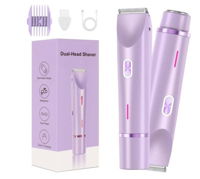 Dermave Bikini Shaver,Dual Head Bikini Trimmer Women,Glow Aura Womens Shaver,New Upgrade Bikini Shaver,2 in 1 Wet &amp; Dry Waterproof Electric Bikini Trimmer for Women,Purple