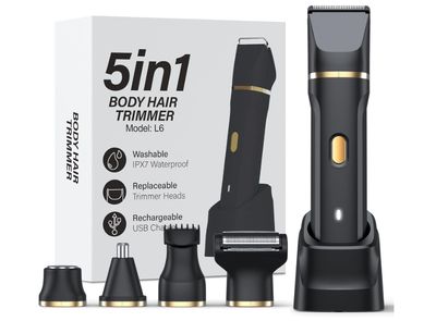 Upgraded 5-in-1 Bikini Trimmer for Women, IPX7 Waterproof Electric Razors Shaver, Cordless Body Hair Trimmer, Facial &amp; Pubic Hair Removal, Ceramic Blade (Black)