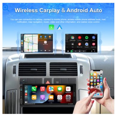 Single DIN Car Stereo Wireless for Carplay Android Auto 6.86-Inch Car Radio Support Mirror Link Standard + 12 Light