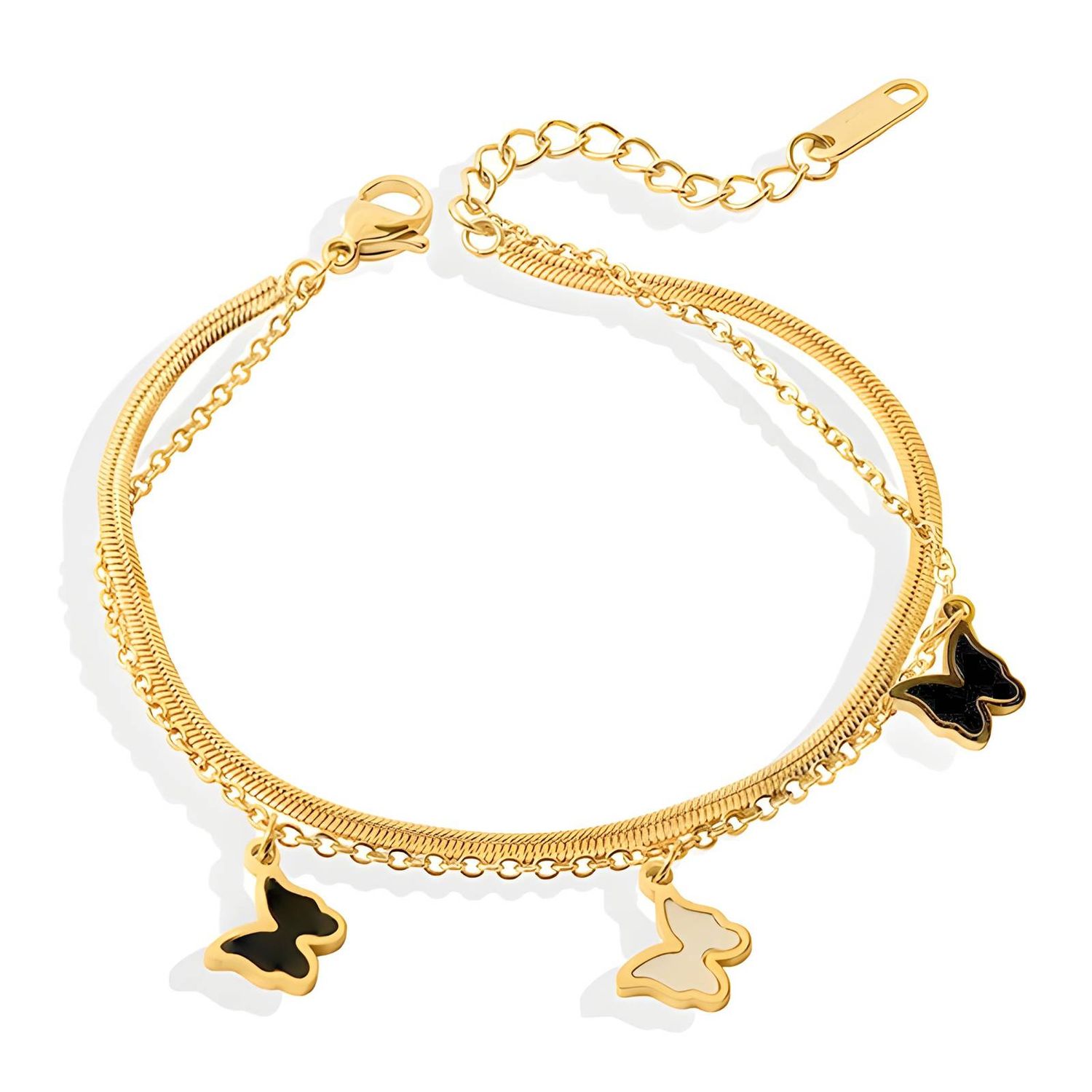 Chain Butterflies&#39; bracelet 18K Gold plated steel for women