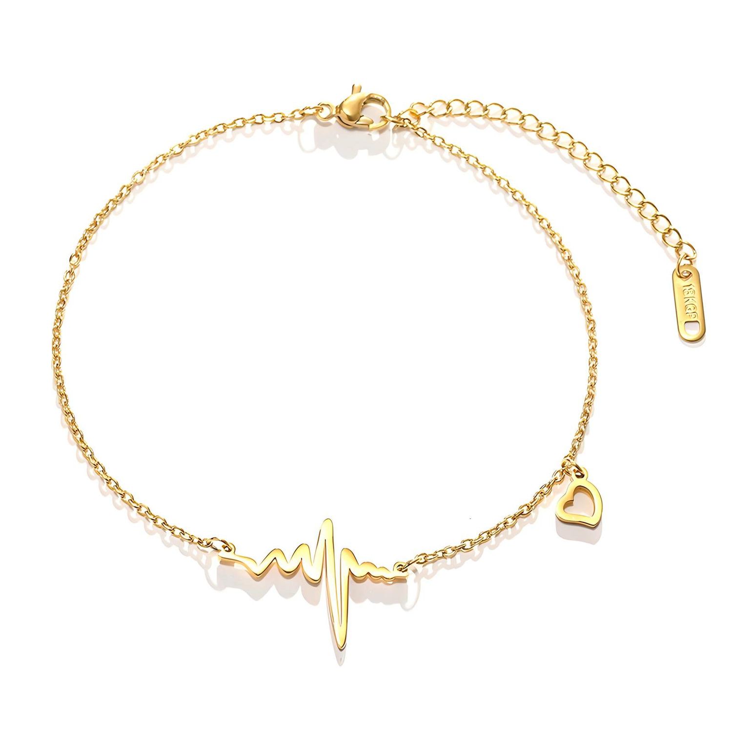 Women&#39;s 18k Heartbeat pulse Bracelet, adjustable chain.