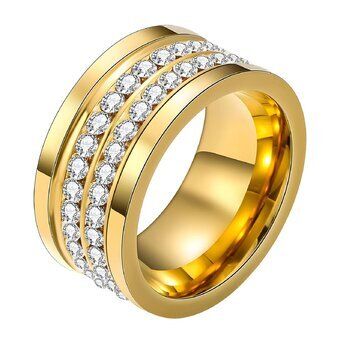 Round Diamond Inlay Ring, 18K Gold Plated
