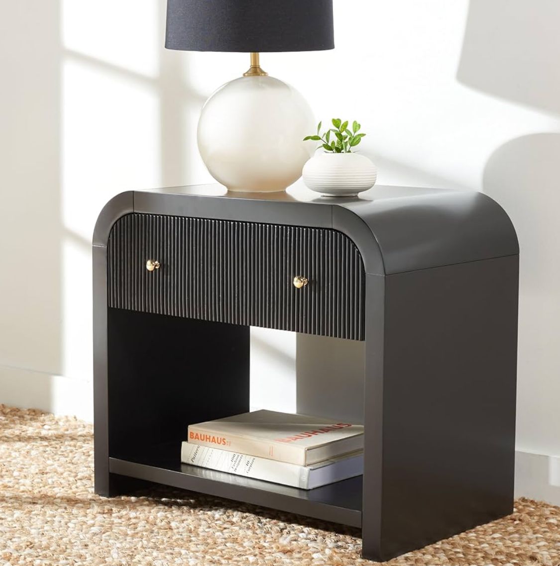 🖤 Liabella 1-Drawer Curved Nightstand