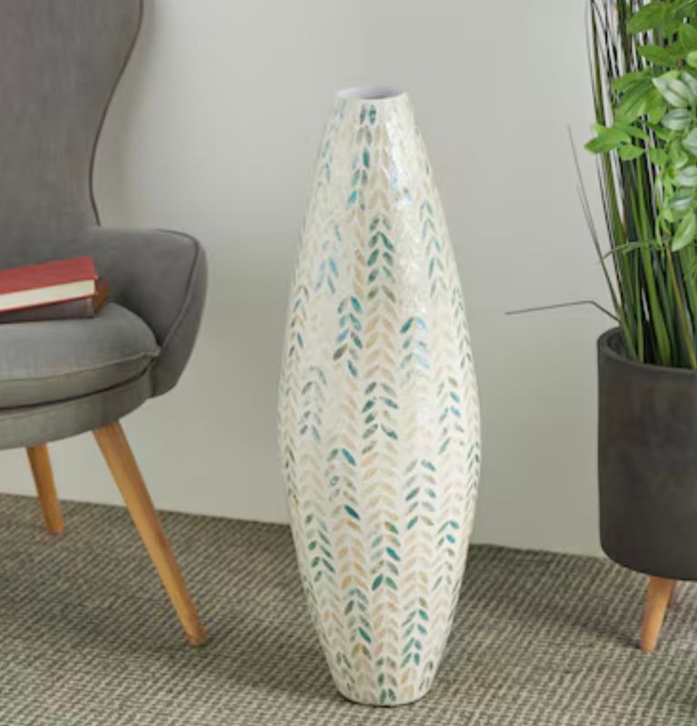 Tall Decorative Shell Vase – Handcrafted Coastal Style, 33”