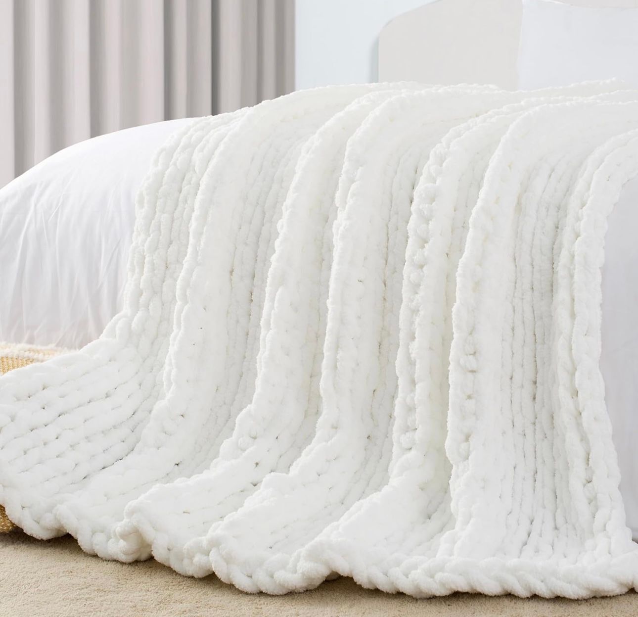 Chunky Knit Throw Blanket – Snow White (50” x 60”)