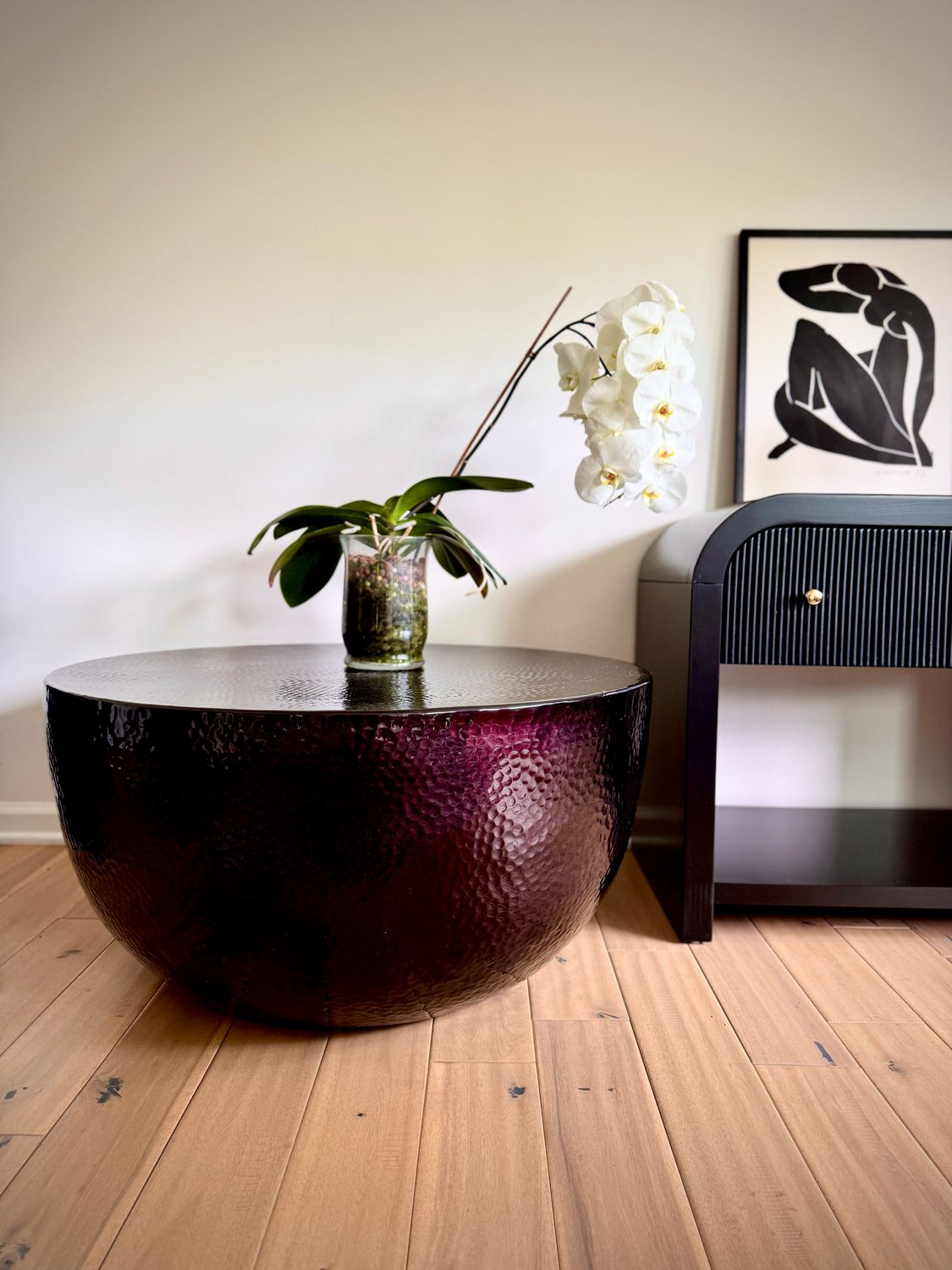 Riverside Hammered Metal Drum Coffee Table