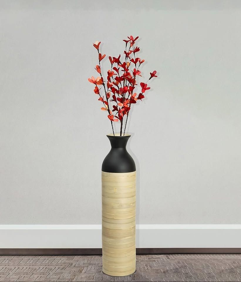 🌿 Tall Bamboo Floor Vase – Modern Black &amp; Natural Finish