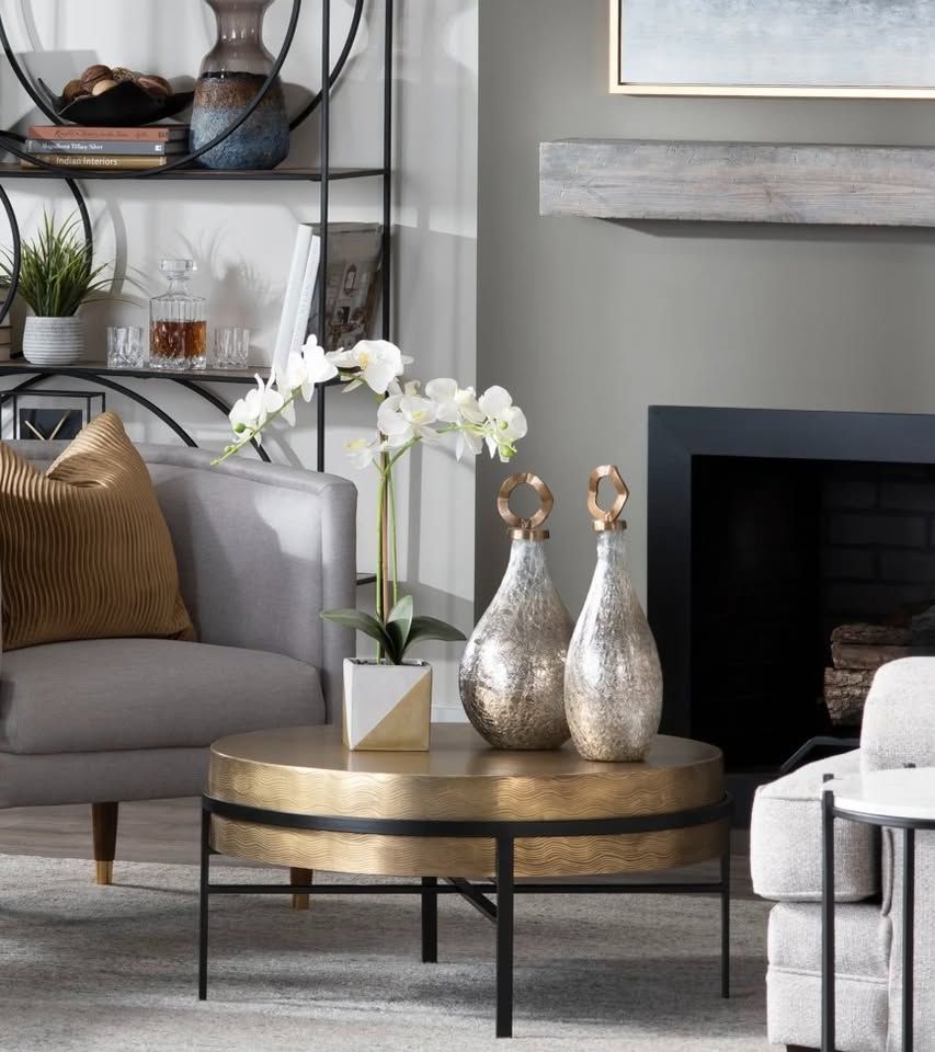 ✨ LOGAM Shiny Gold &amp; Black Iron Round Coffee Table – Artisan Handcrafted Brushed Brass