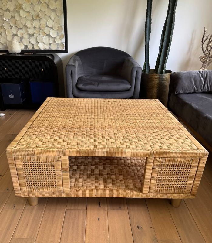 🌴 Bali &amp; Pari Bohemian Rattan Coffee Table – Light Honey