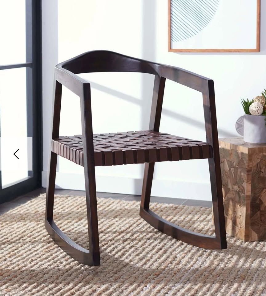 Safavieh Willa Rocking Dining / Accent Chair – Leather &amp; Teak