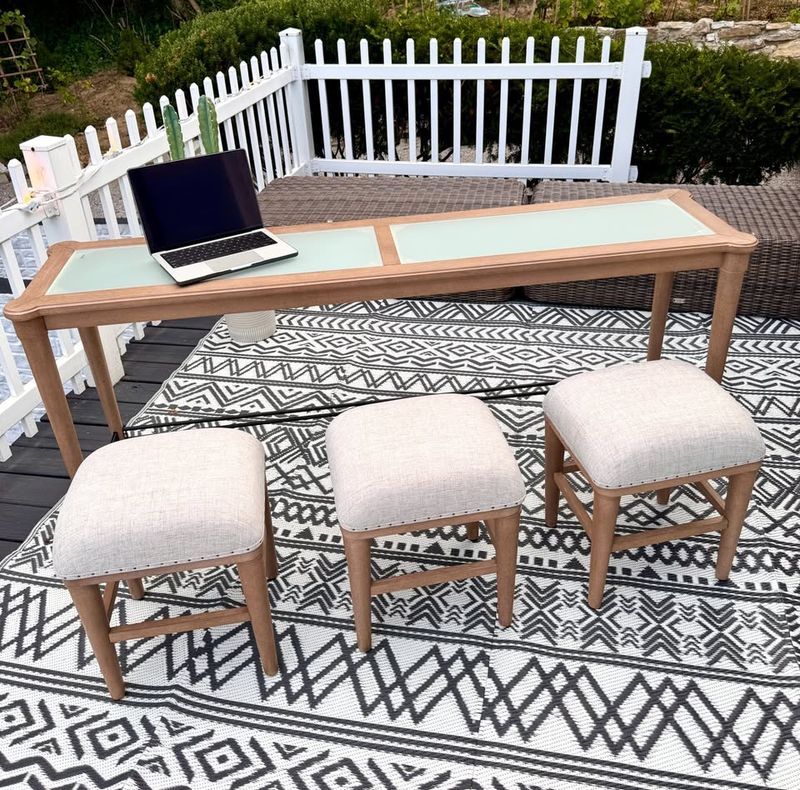 Wilmington Frosted Glass Solid Wood Console Table with 3 Stools – Modern &amp; Stylish