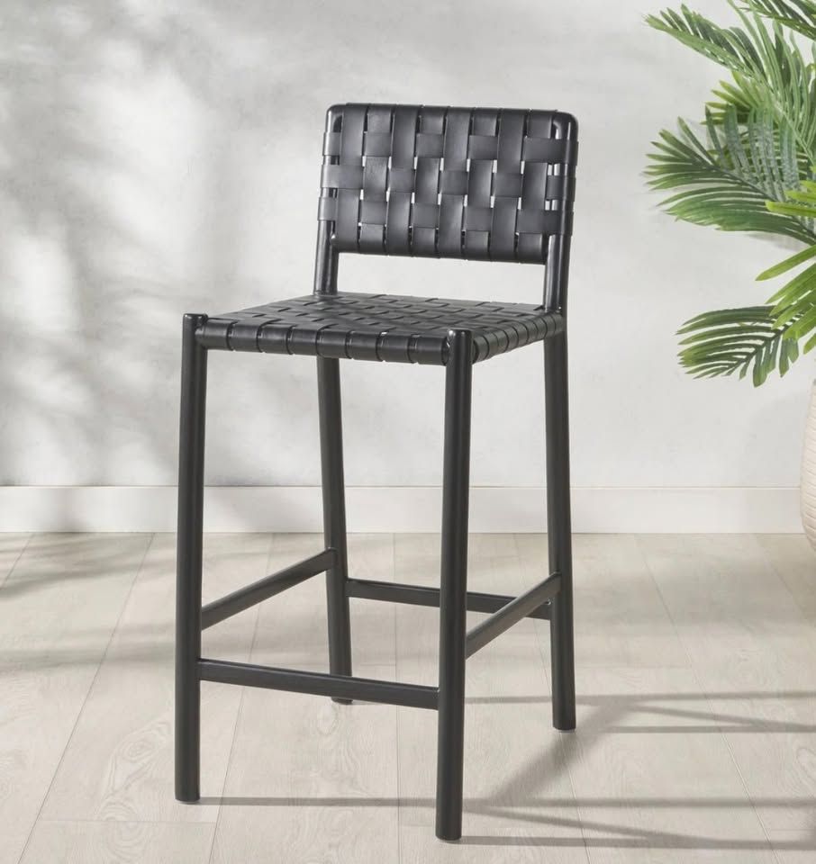 Safavieh Couture Jeremiah 26&quot; Woven Leather Counter Stool – Black