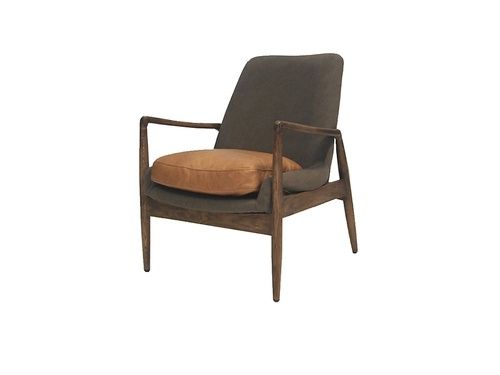 Lounge Chair-Grey/Tan-Fabric/Leather