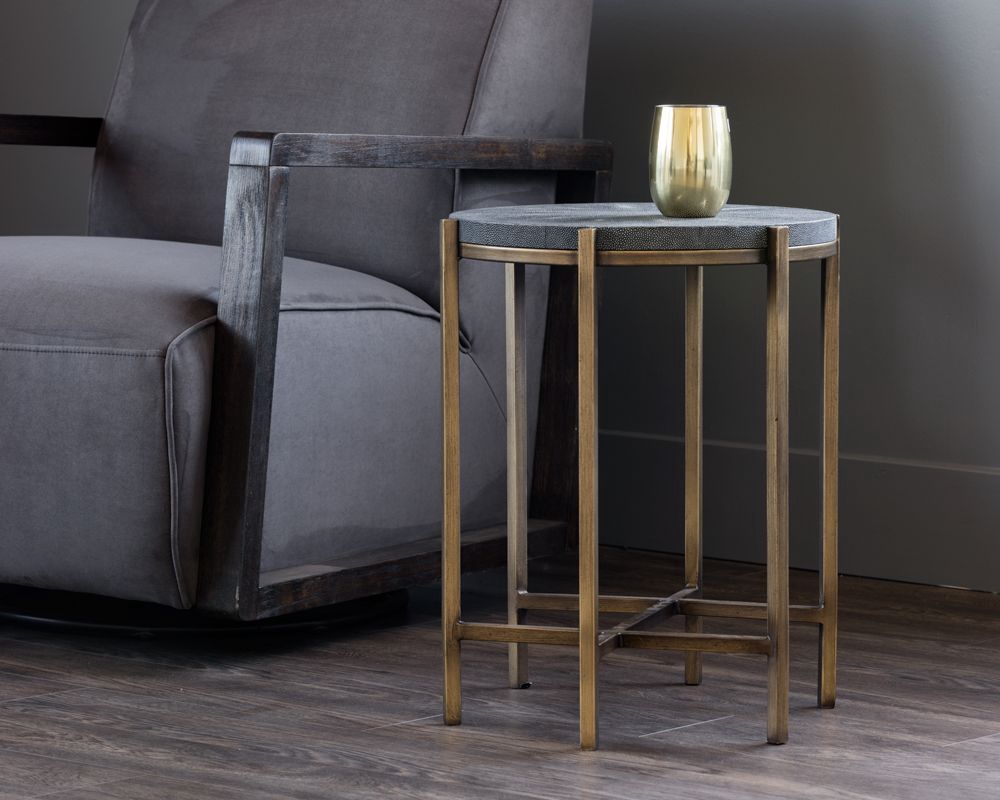 End Table-Antique Brass/Grey Shagreen
