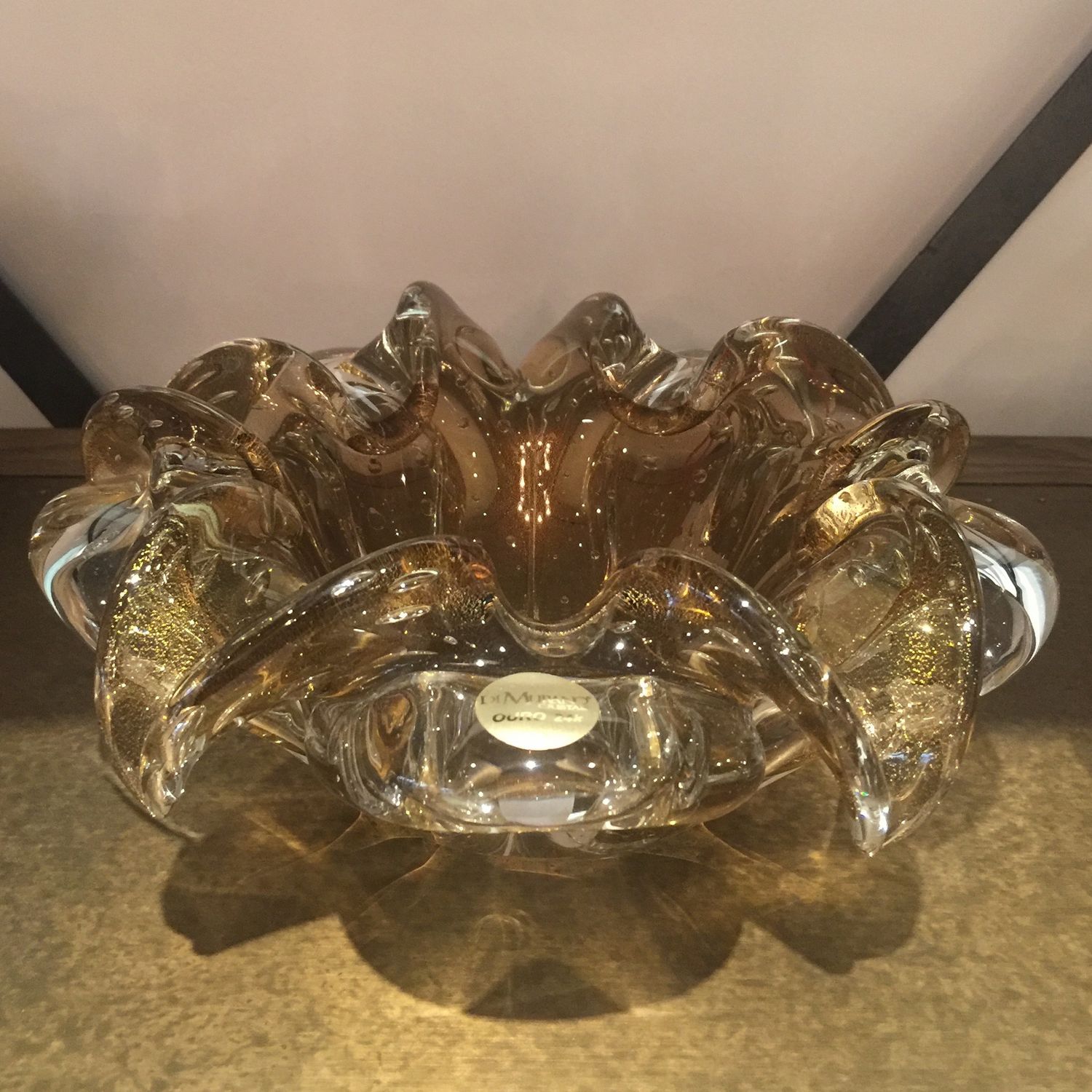 Center Piece-Murano/Gold Leaf- Brown
