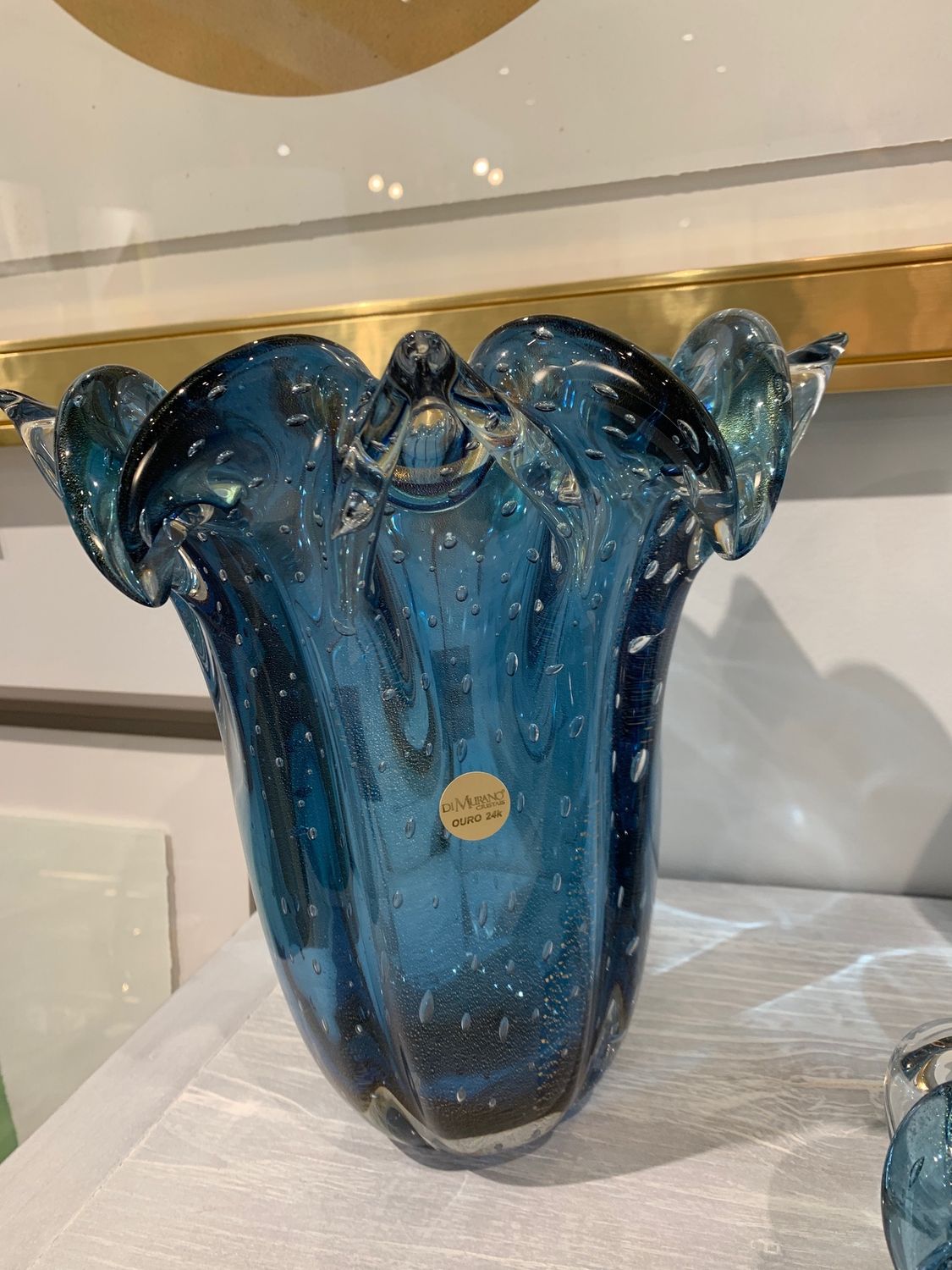 Vase-Murano/Gold Leaf- Dark Aquamarine II