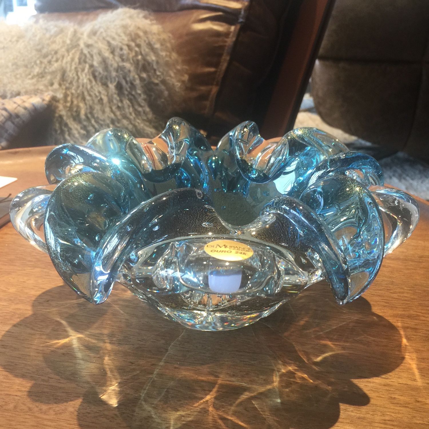 Center Piece-Murano/Gold Leaf- Dark Aquamarine