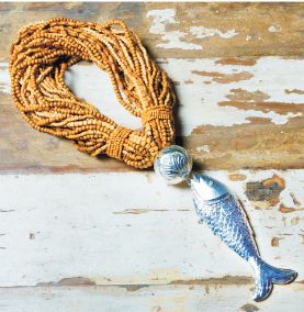 Sculpture-Wood Beads-Silver Fish