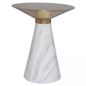 Side Table-Gold Top/White Marble Base