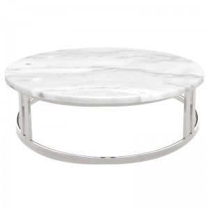 Coffee Table-White Marble/Silver Base