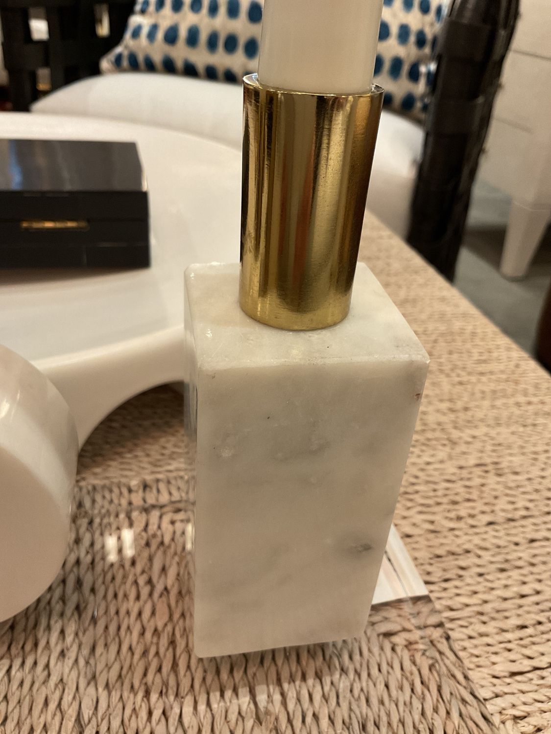 Candle Holder-White Marble-Rectangular