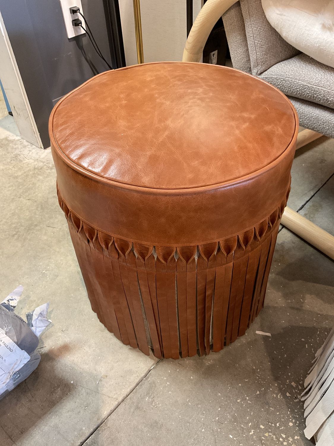 Ottoman-Brown Leather-16in