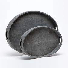 Tray-Gray-Oval/Faux Shagreen-M
