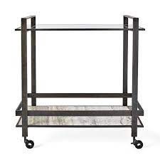 Bar Cart-Glass/Travertine/Bronze