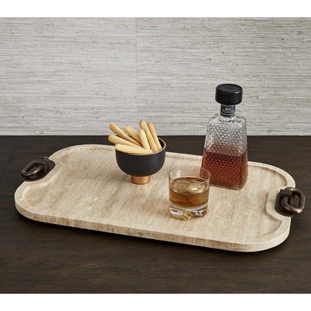 Tray-Travertine/Bronze