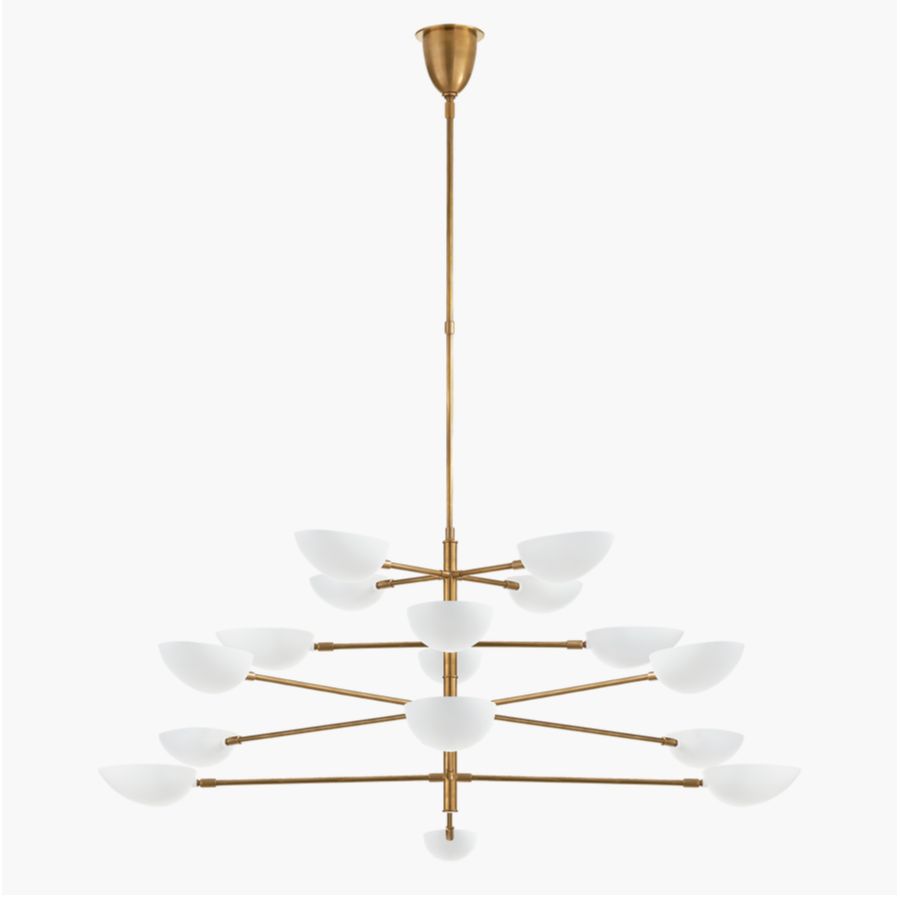 Chandelier-Brass/White Sdes-4 Tiers