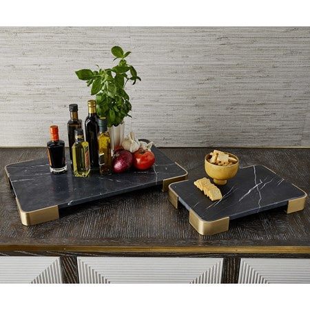 Tray-Black/White Veined Marble-L