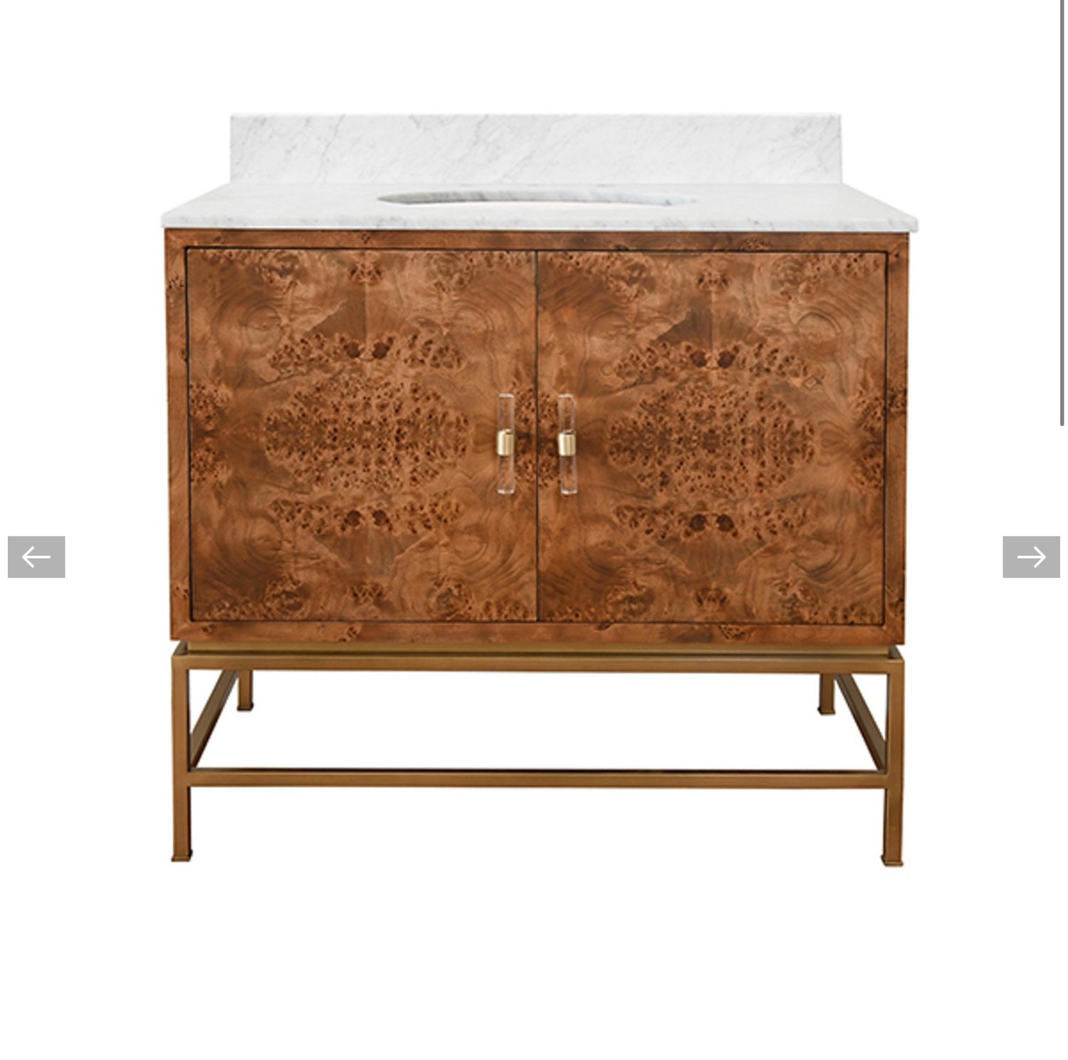 Vanity-Wood Burl/Antique Brass/White Marble