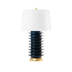 Table Lamp-Navy Blue/Linen/Gold