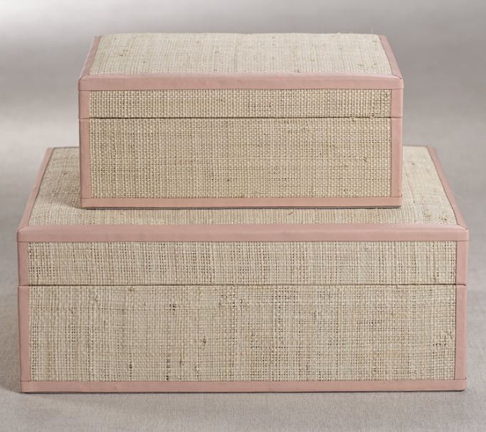 Box-Natural Raffia/Pink Leather-L