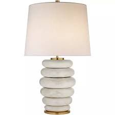 Table Lamp-Antiqued White/Linen-Stacked