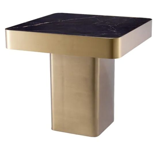 Side Table-Dark Marble/Brass-Square