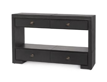 Console-Black-Clear Glass-4 Drawers