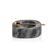 Salt/Pepper-Black Marble/Gold Spoon