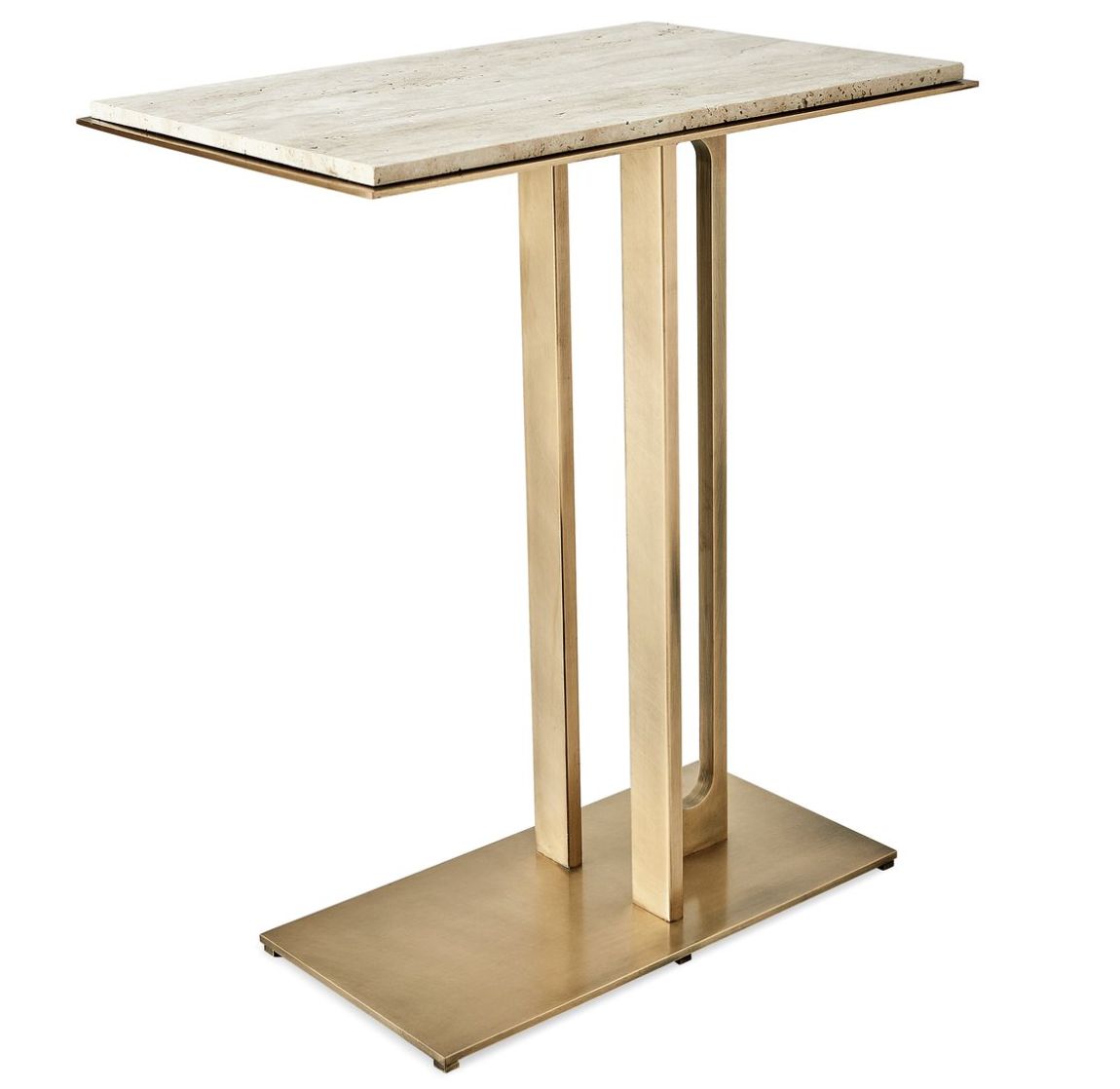 Side Table-Brass/Travertine-Cantilever