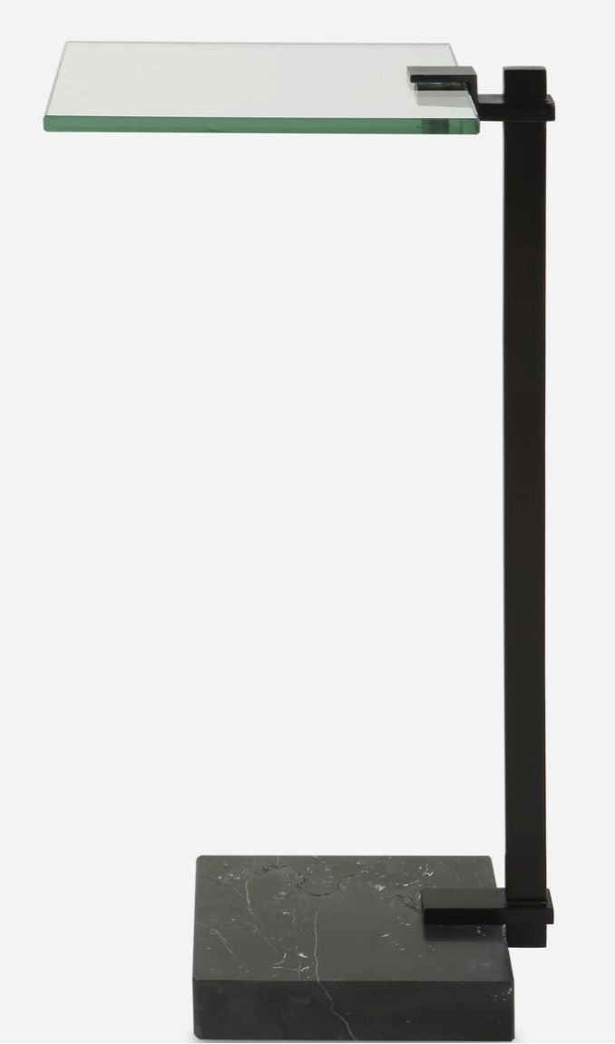 Side Table-Black-Glass/Brass/Marble