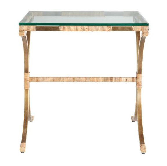 End Table-Vintage Brass/Natural Rattan