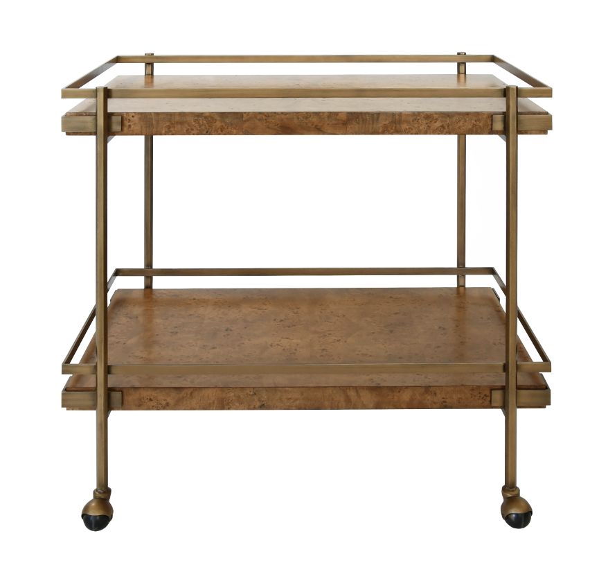 Bar Cart-Antique Brass/Dark Burl