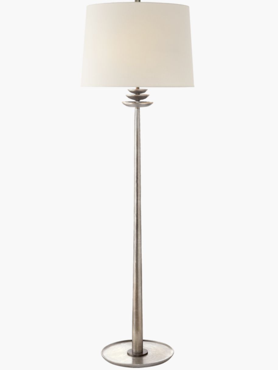 Floor Lamp-Burnished Silver/Linen